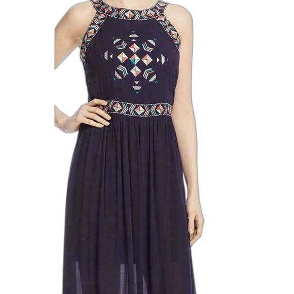Cupcakes & Cashmere Kerrine Unique Colorful Navy Embroidered Maxi Dress Size 8 - Picture 1 of 14